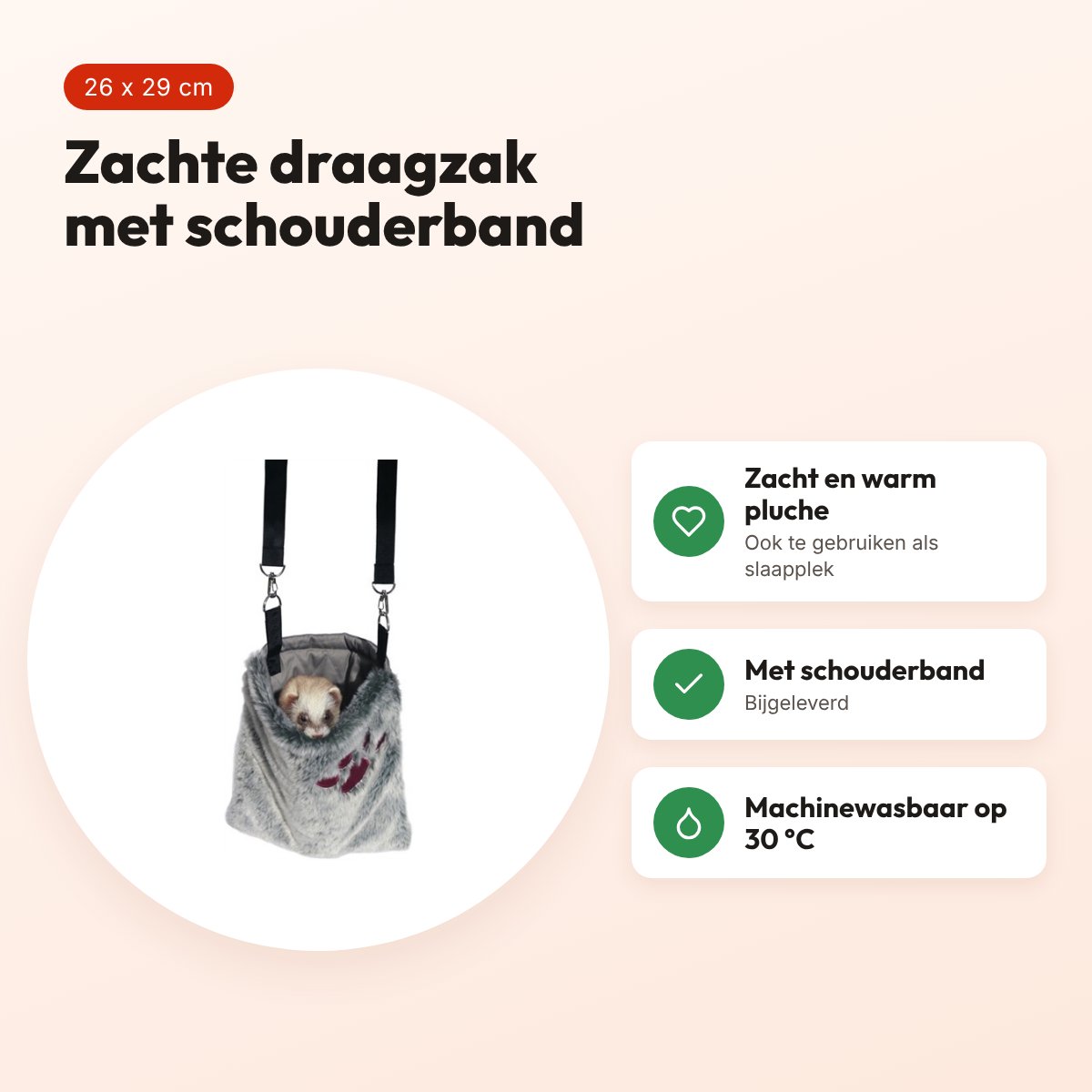 Rosewood draagzak voor fret of knaagdier pluche grijs 26 x 29 cm – voordelen