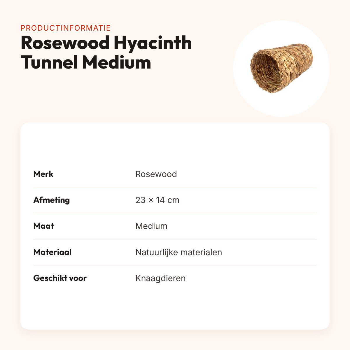 Rosewood Hyacinth Tunnel Medium 23 x 14 cm – speelrol voor knaagdieren – productinformatie
