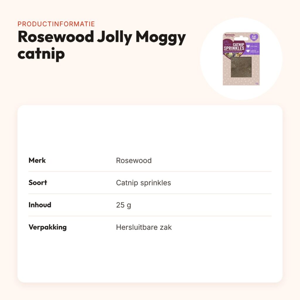 Rosewood Jolly Moggy catnip sprinkles kattenkruid 25 g – productinformatie
