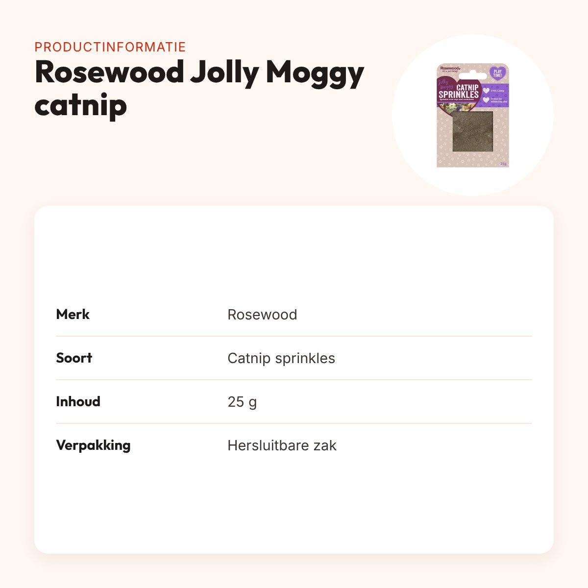 Rosewood Jolly Moggy catnip sprinkles kattenkruid 25 g – productinformatie
