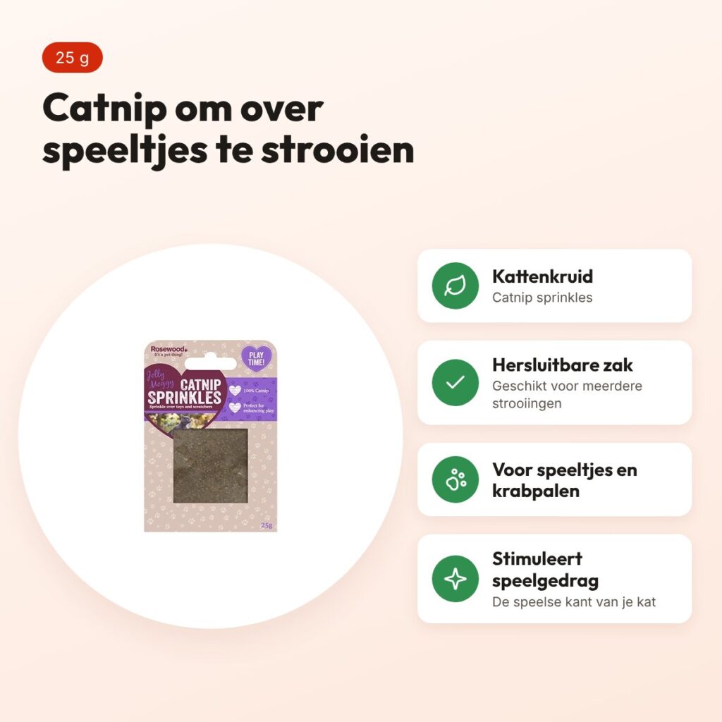 Rosewood Jolly Moggy catnip sprinkles kattenkruid 25 g – voordelen