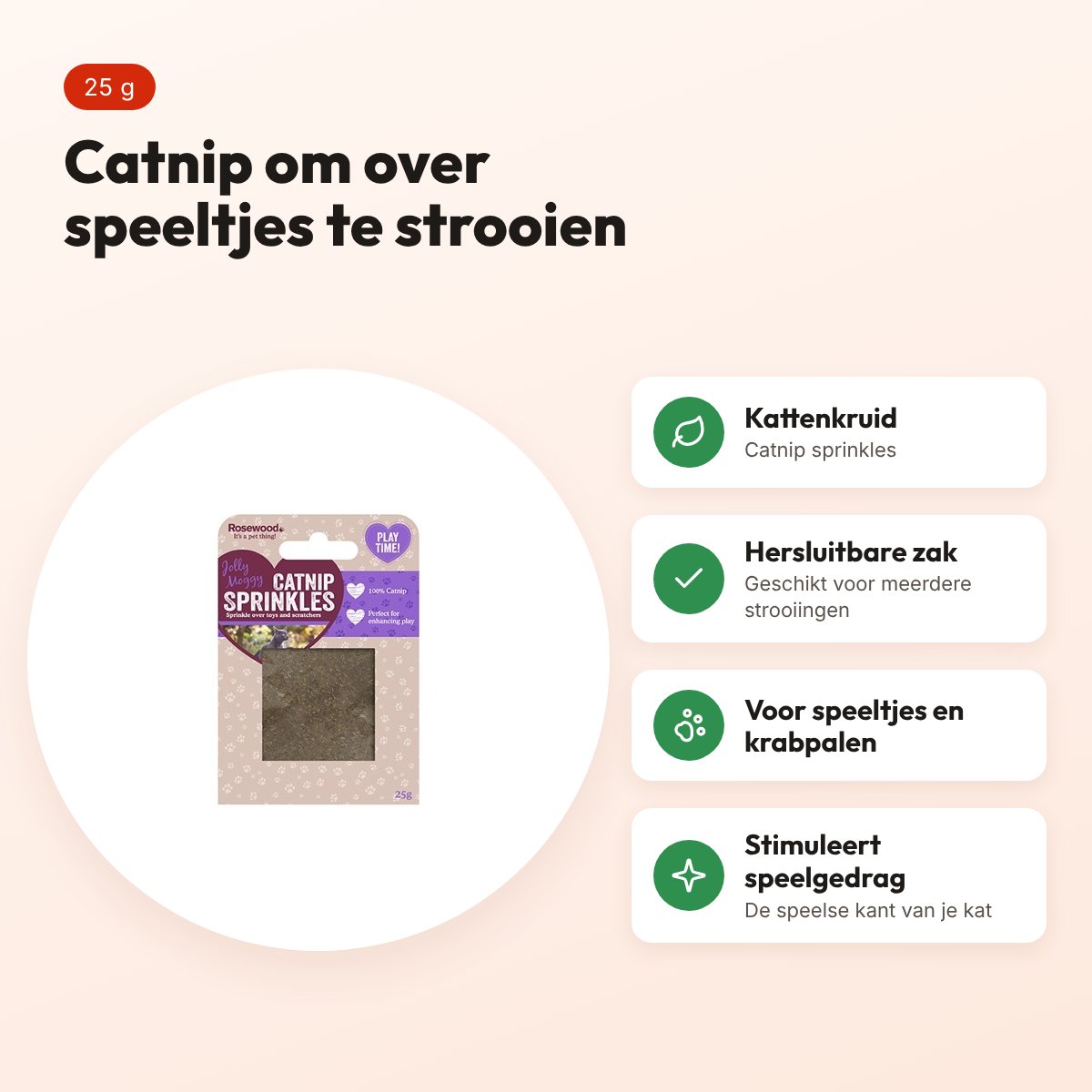 Rosewood Jolly Moggy catnip sprinkles kattenkruid 25 g – voordelen