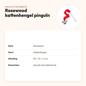 Rosewood kattenhengel gestreepte pinguïn met veer 55 cm – productinformatie