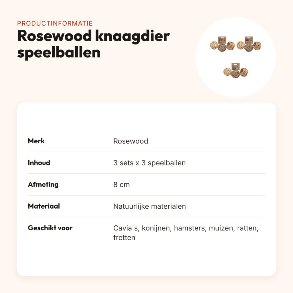 Rosewood knaagdier speelballen set van 3 – 8 cm – multipack 3 stuks – productinformatie