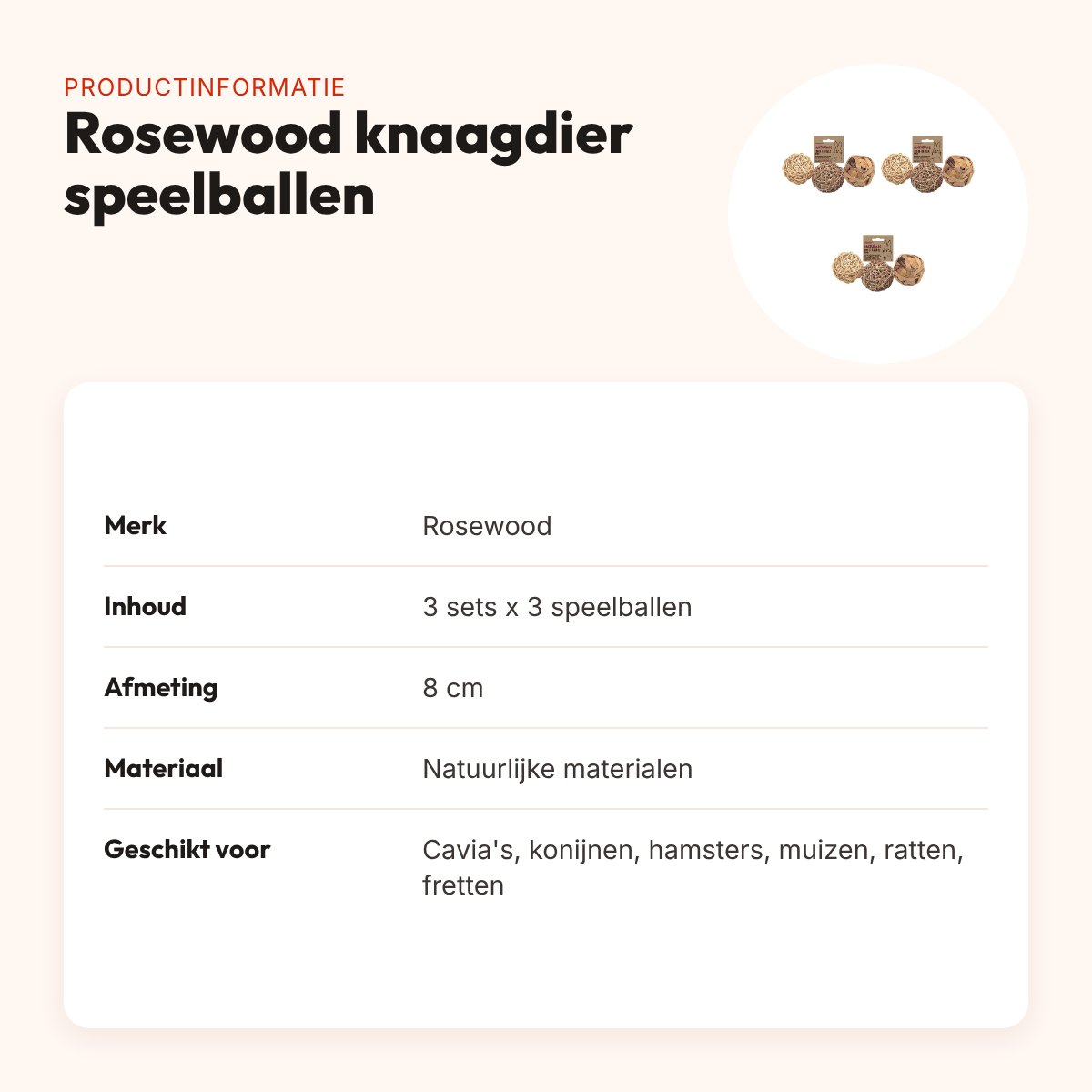 Rosewood knaagdier speelballen set van 3 – 8 cm – multipack 3 stuks – productinformatie