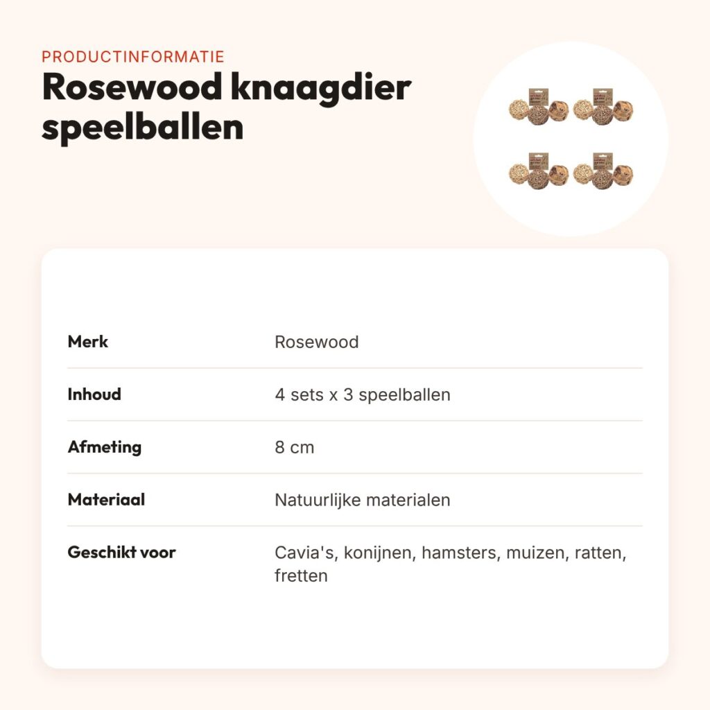 Rosewood knaagdier speelballen set van 3 – 8 cm – multipack 4 stuks – productinformatie