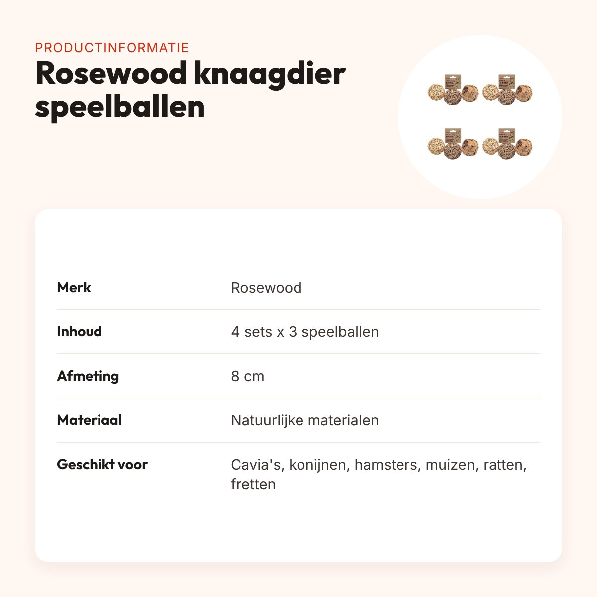 Rosewood knaagdier speelballen set van 3 – 8 cm – multipack 4 stuks – productinformatie