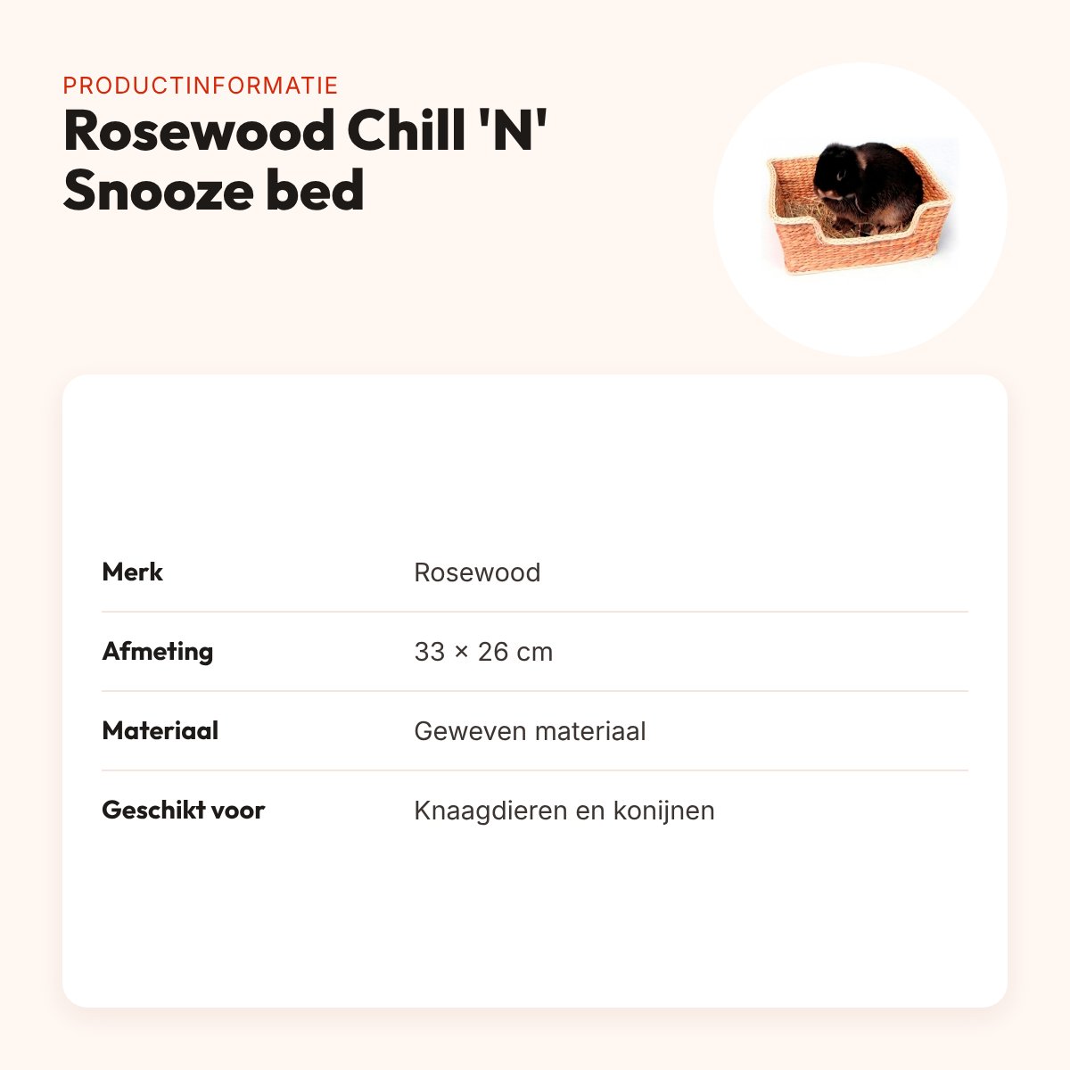 Rosewood knaagdierbed Chill 'N' Snooze 33 x 26 cm – opstaande rand – productinformatie