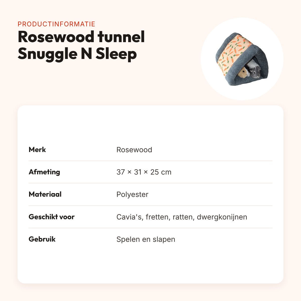 Rosewood knaagdiertunnel Snuggle N Sleep wortelprint 37 x 31 x 25 cm – productinformatie