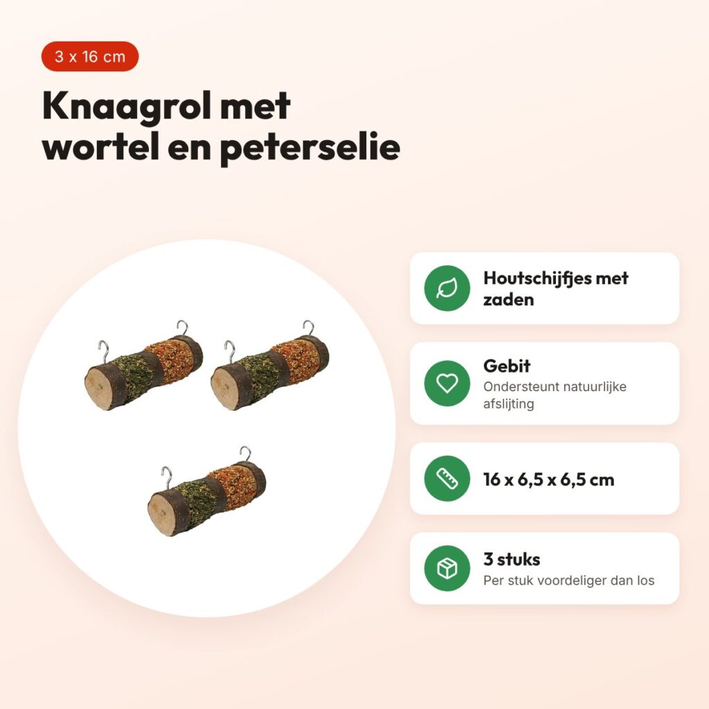 Rosewood knaagrol wortel en peterselie 16 x 6,5 cm – multipack 3 stuks – voordelen