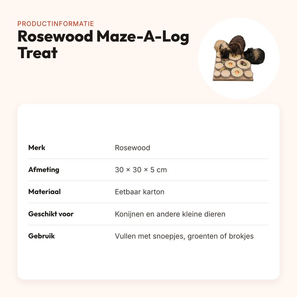 Rosewood Maze-A-Log Treat Challenge 30 x 30 x 5 cm – eetbaar karton – productinformatie