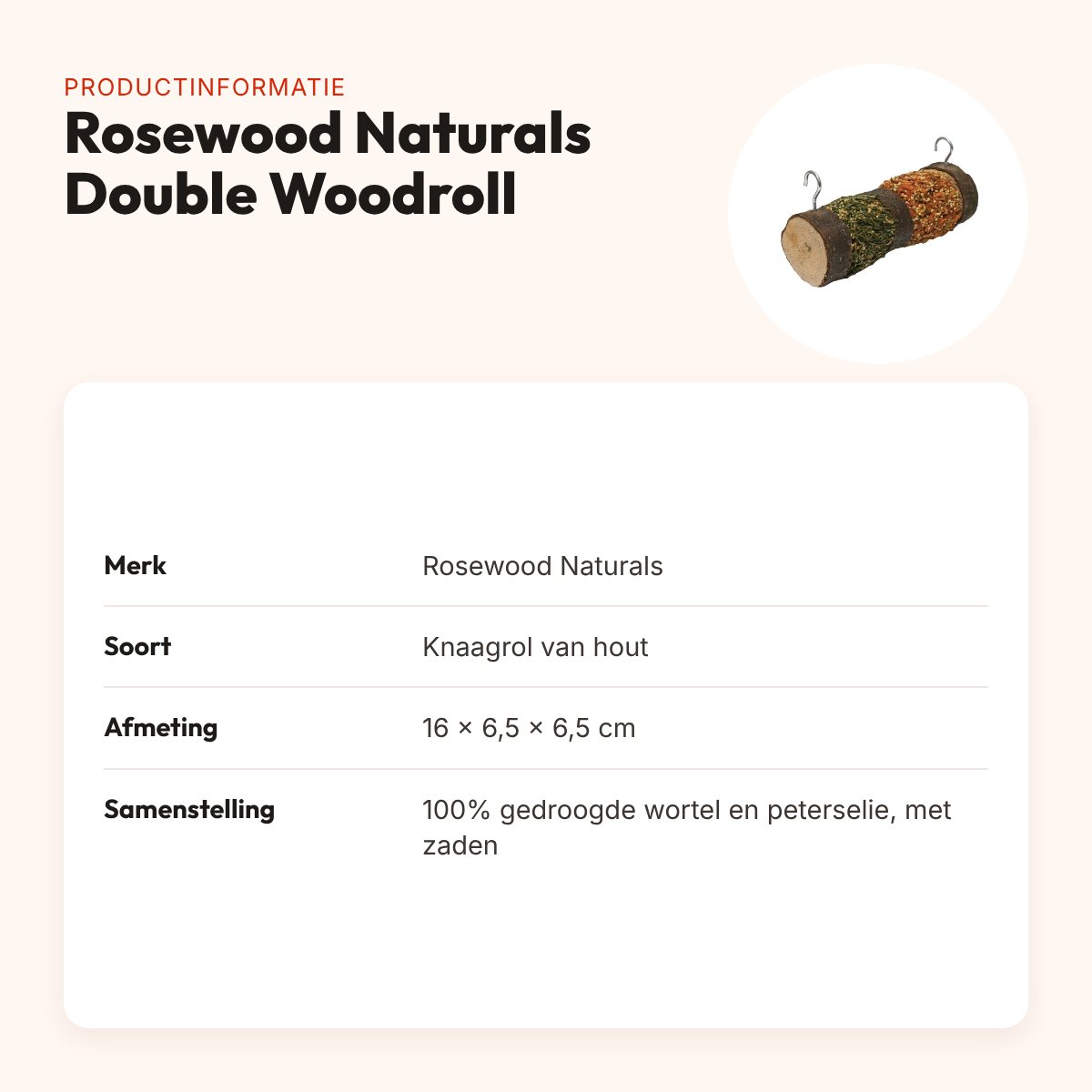 Rosewood Naturals Double Woodroll knaagrol wortel peterselie 16 cm – productinformatie