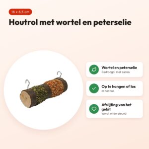 Rosewood Naturals Double Woodroll knaagrol wortel peterselie 16 cm – voordelen