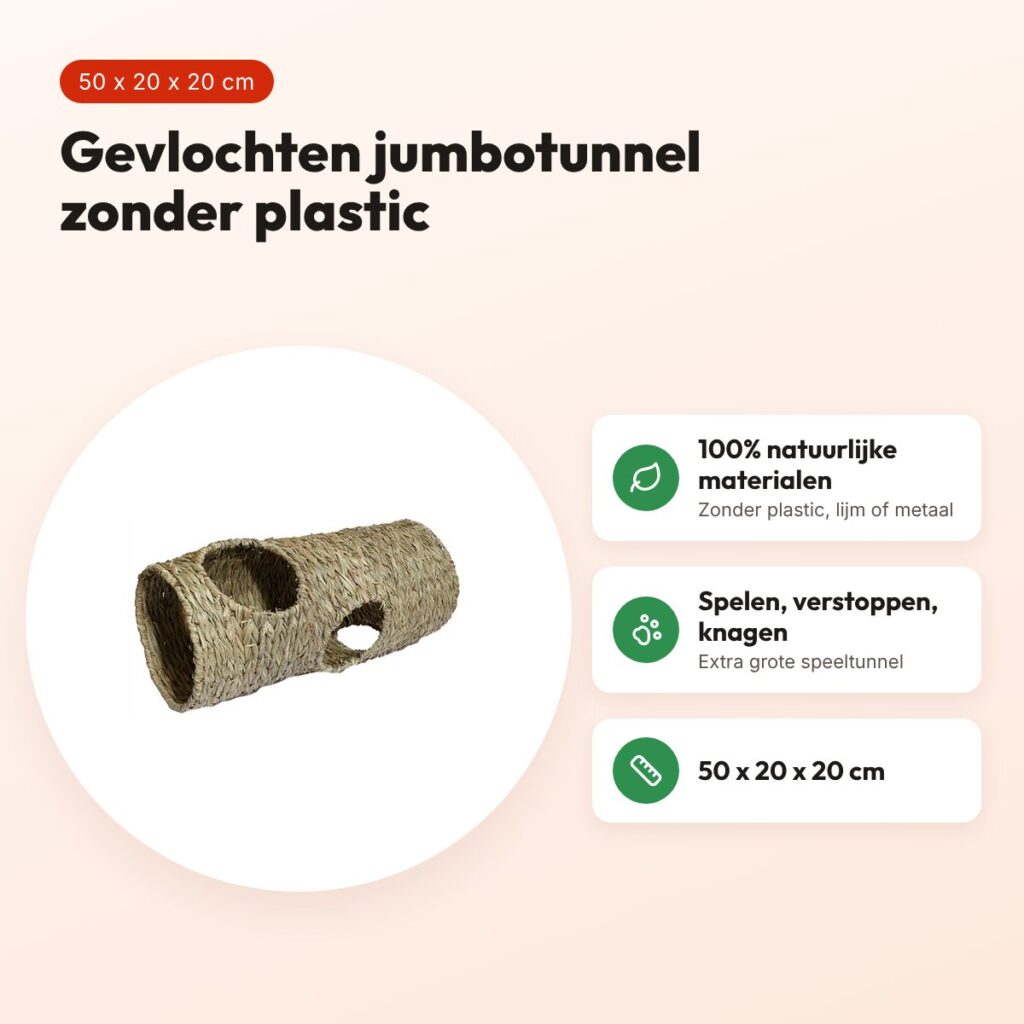 Rosewood Naturals gevlochten jumbo tunnel 50 x 20 x 20 cm – zonder plastic – voordelen