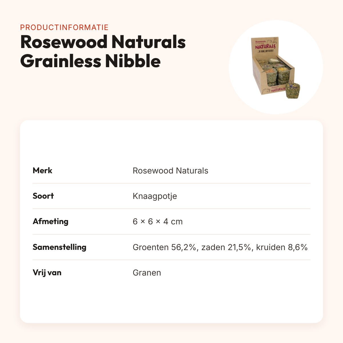 Rosewood Naturals Grainless Nibble Pot 6 x 6 x 4 cm – knaagpotje – productinformatie