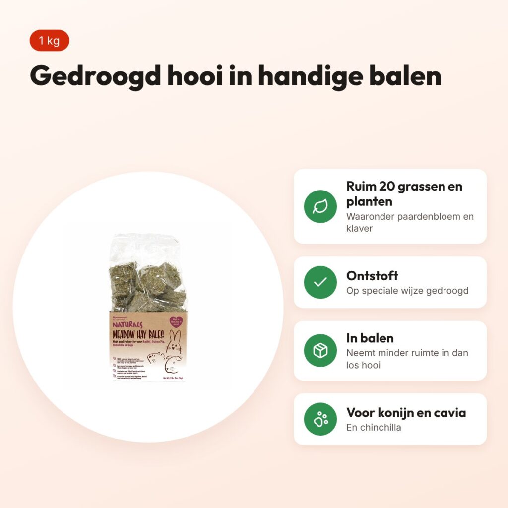 Rosewood Naturals hooi balen 1 kg – voor konijn, cavia en chinchilla – voordelen