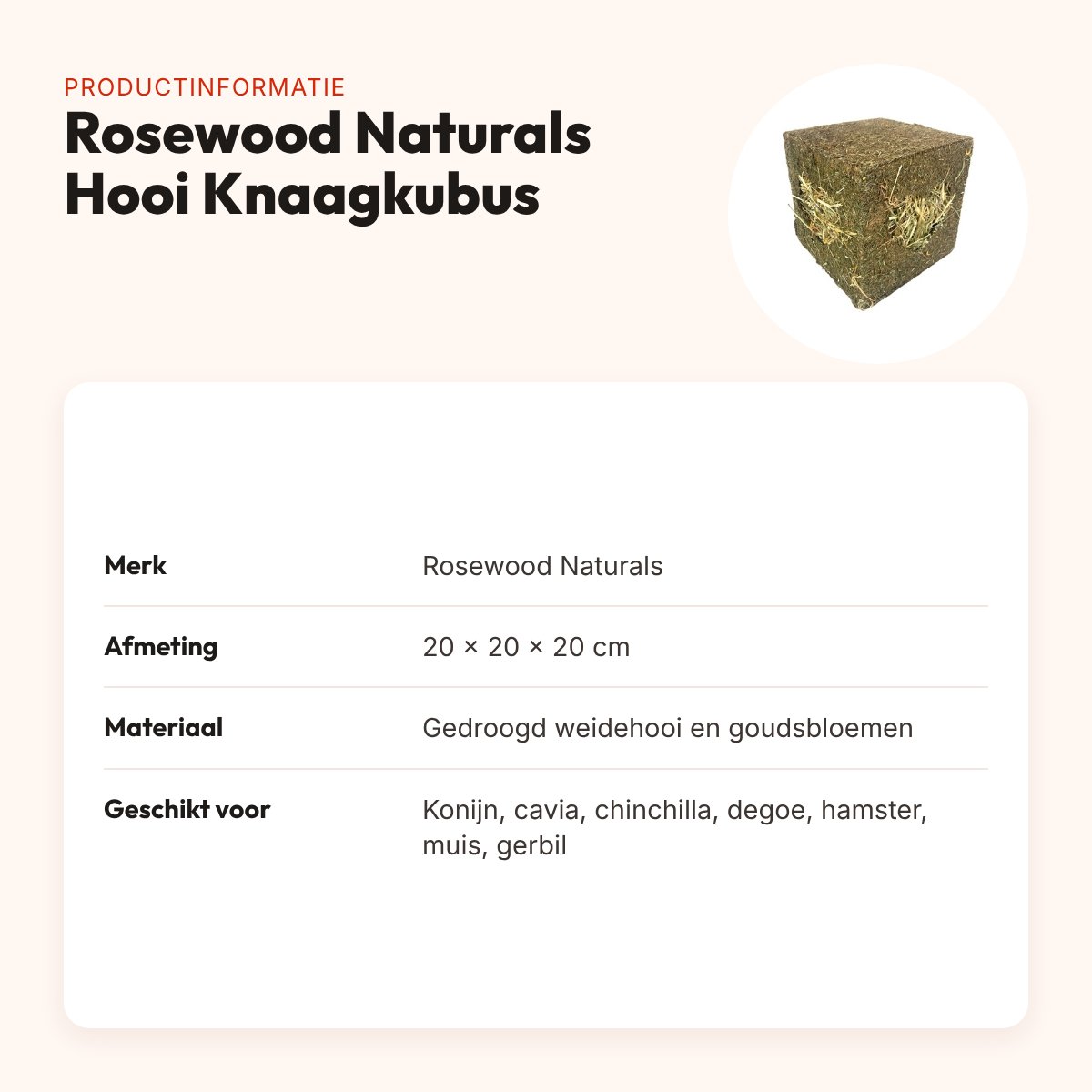 Rosewood Naturals Ik Hou Van Hooi knaagkubus 20 x 20 x 20 cm – productinformatie