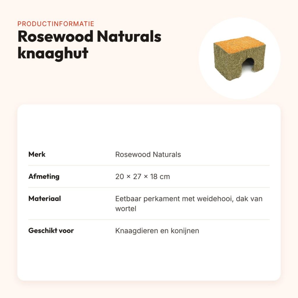 Rosewood Naturals knaaghut hooi en wortel 20 x 27 x 18 cm – eetbaar huisje – productinformatie