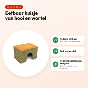 Rosewood Naturals knaaghut hooi en wortel 20 x 27 x 18 cm – eetbaar huisje – voordelen