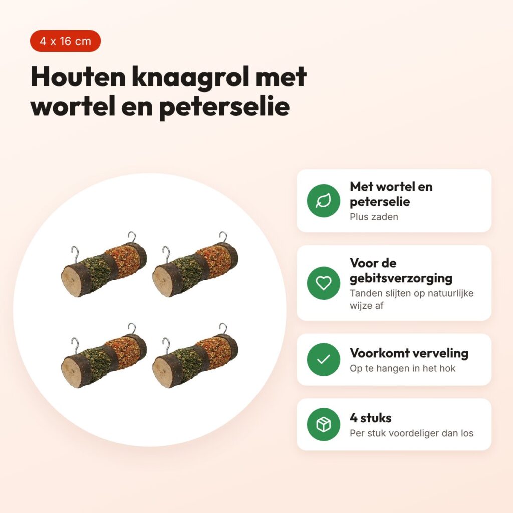 Rosewood Naturals knaagrol wortel en peterselie 16 cm – multipack 4 stuks – voordelen