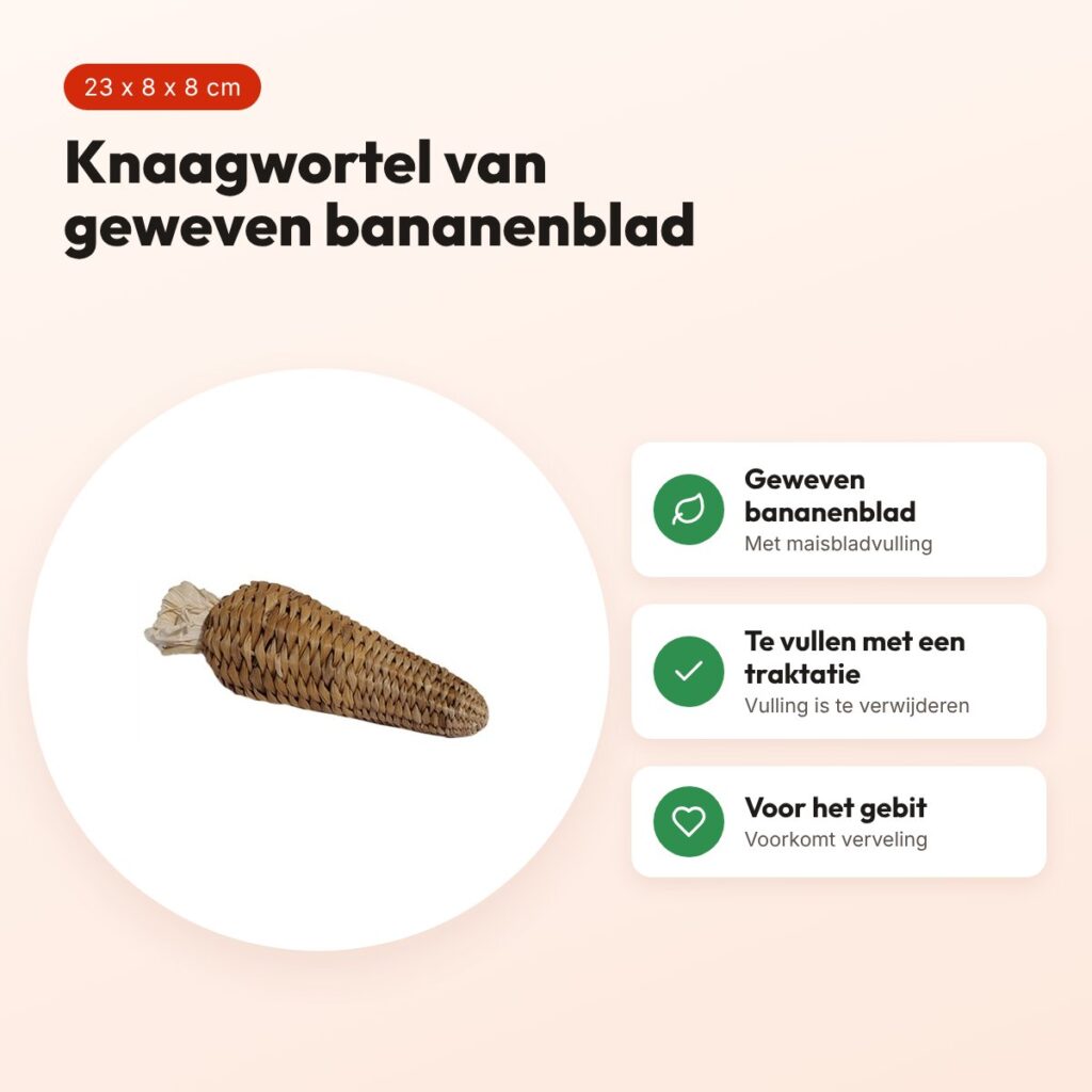Rosewood Naturals knaagwortel bananenblad 23 x 8 x 8 cm – te vullen – voordelen