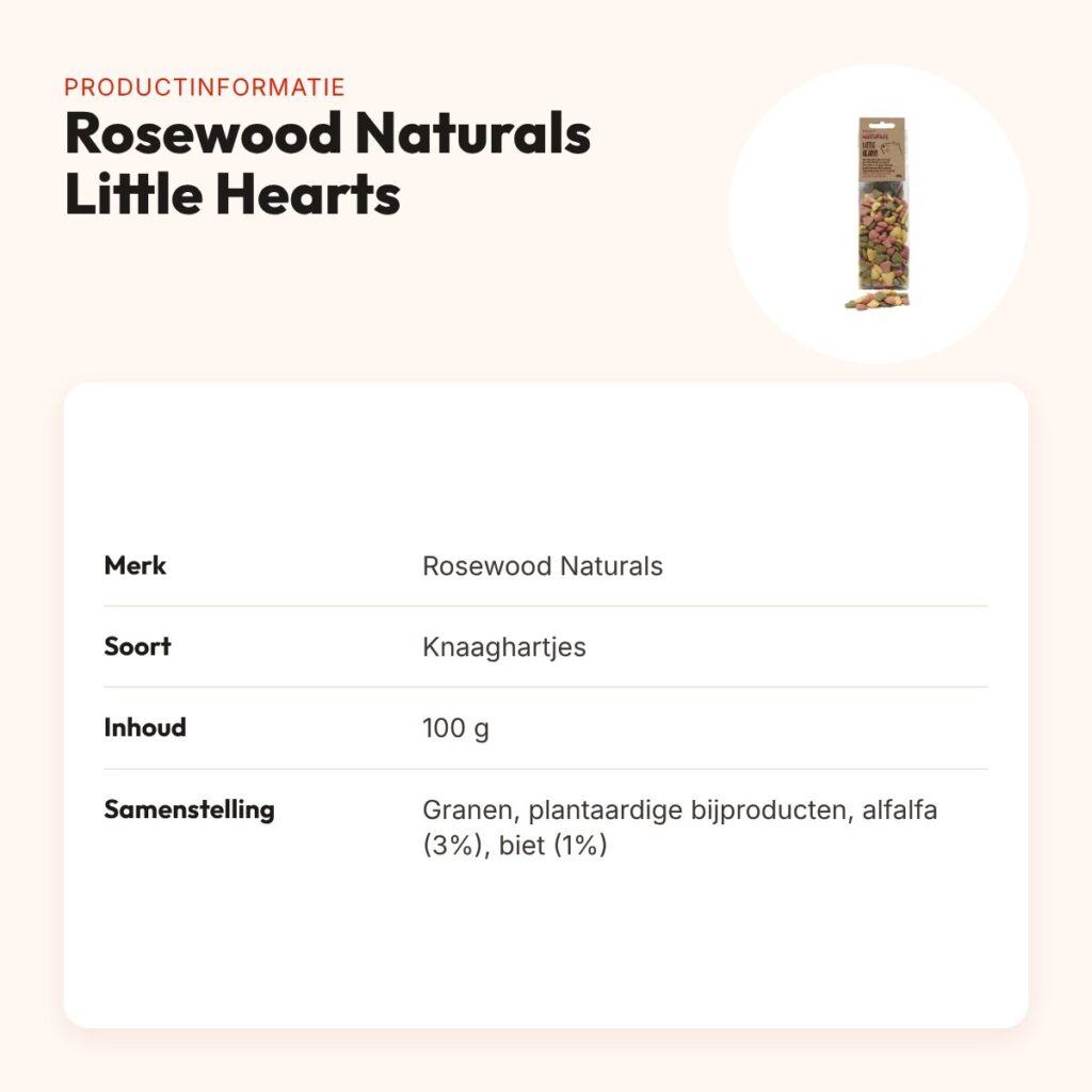 Rosewood Naturals Little Hearts knaaghartjes 100 g – alfalfa en rode biet – productinformatie