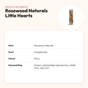 Rosewood Naturals Little Hearts knaaghartjes 100 g – alfalfa en rode biet – productinformatie