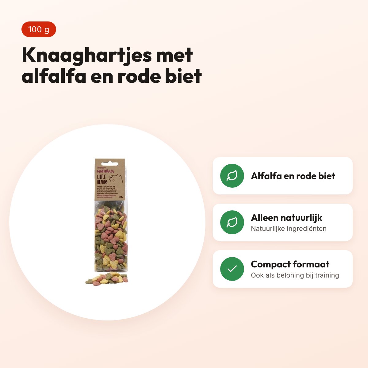 Rosewood Naturals Little Hearts knaaghartjes 100 g – alfalfa en rode biet – voordelen