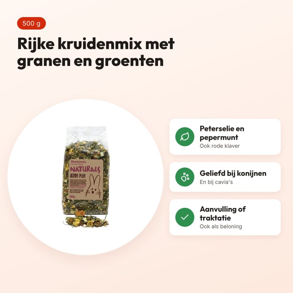 Rosewood Naturals rijke kruidenmix 500 g – voor knaagdieren en konijnen – voordelen