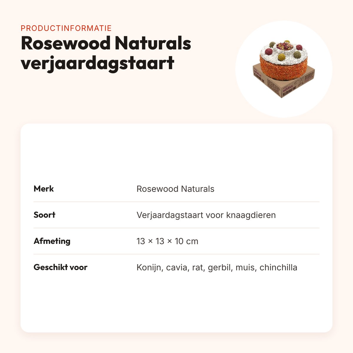 Rosewood Naturals verjaardagstaart 13 x 13 x 10 cm – konijn en knaagdier – productinformatie