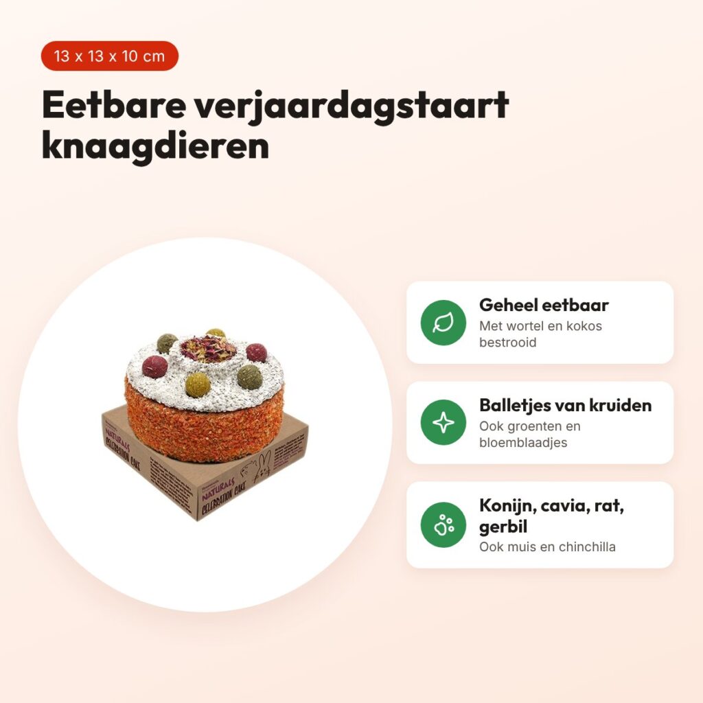 Rosewood Naturals verjaardagstaart 13 x 13 x 10 cm – konijn en knaagdier – voordelen