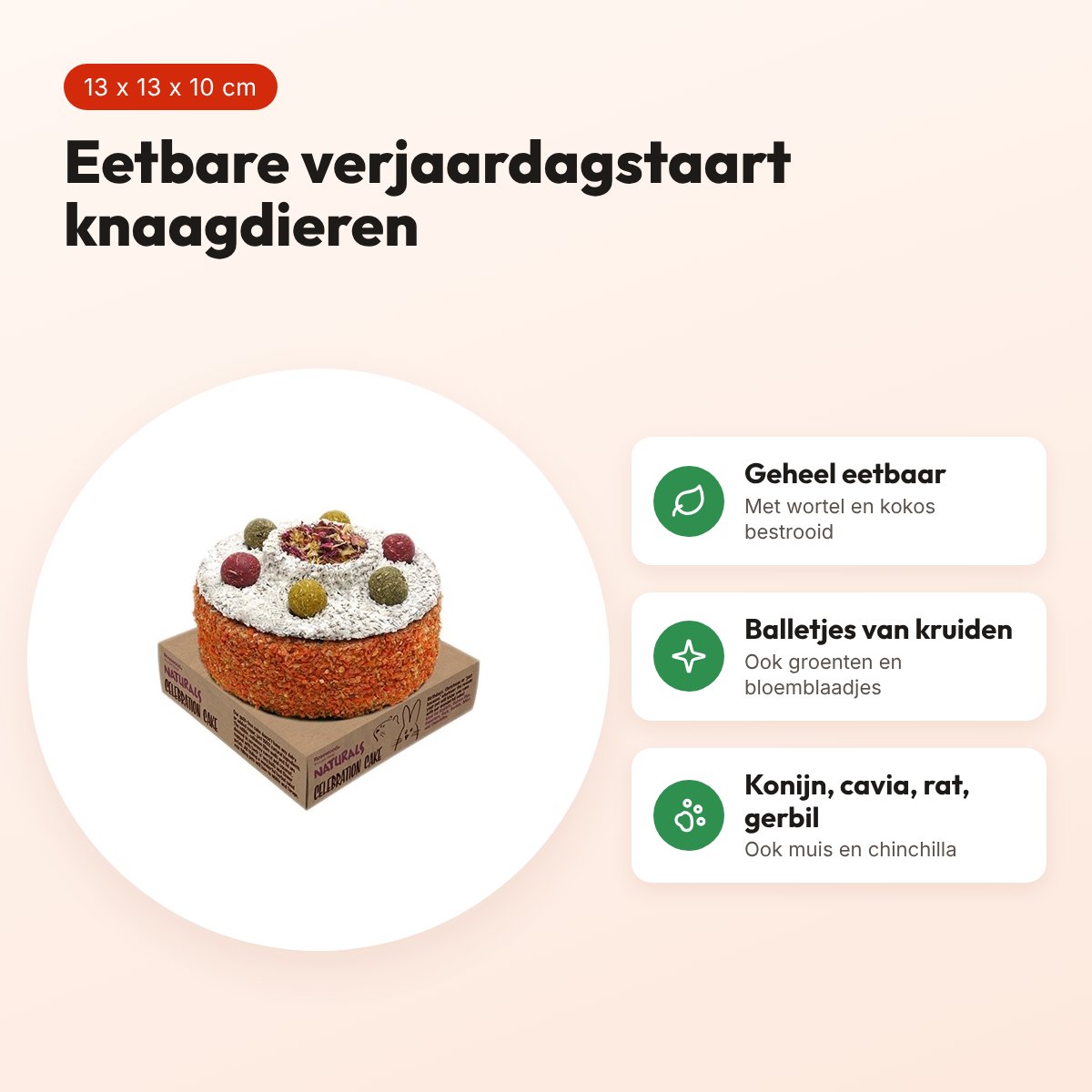 Rosewood Naturals verjaardagstaart 13 x 13 x 10 cm – konijn en knaagdier – voordelen