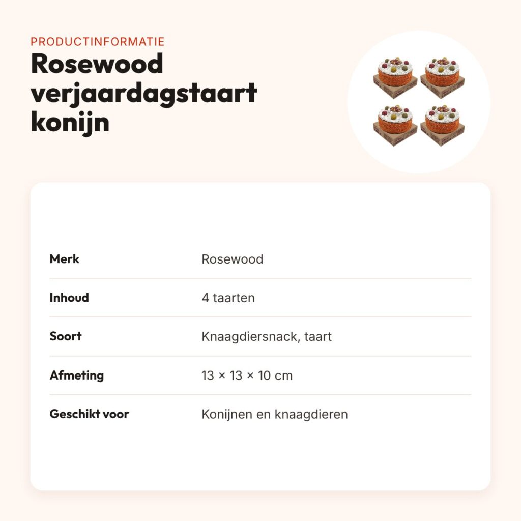 Rosewood Naturals verjaardagstaart konijn 13 x 13 cm – multipack 4 stuks – productinformatie