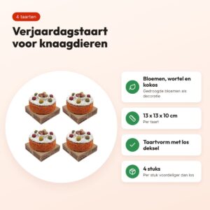 Rosewood Naturals verjaardagstaart konijn 13 x 13 cm – multipack 4 stuks – voordelen