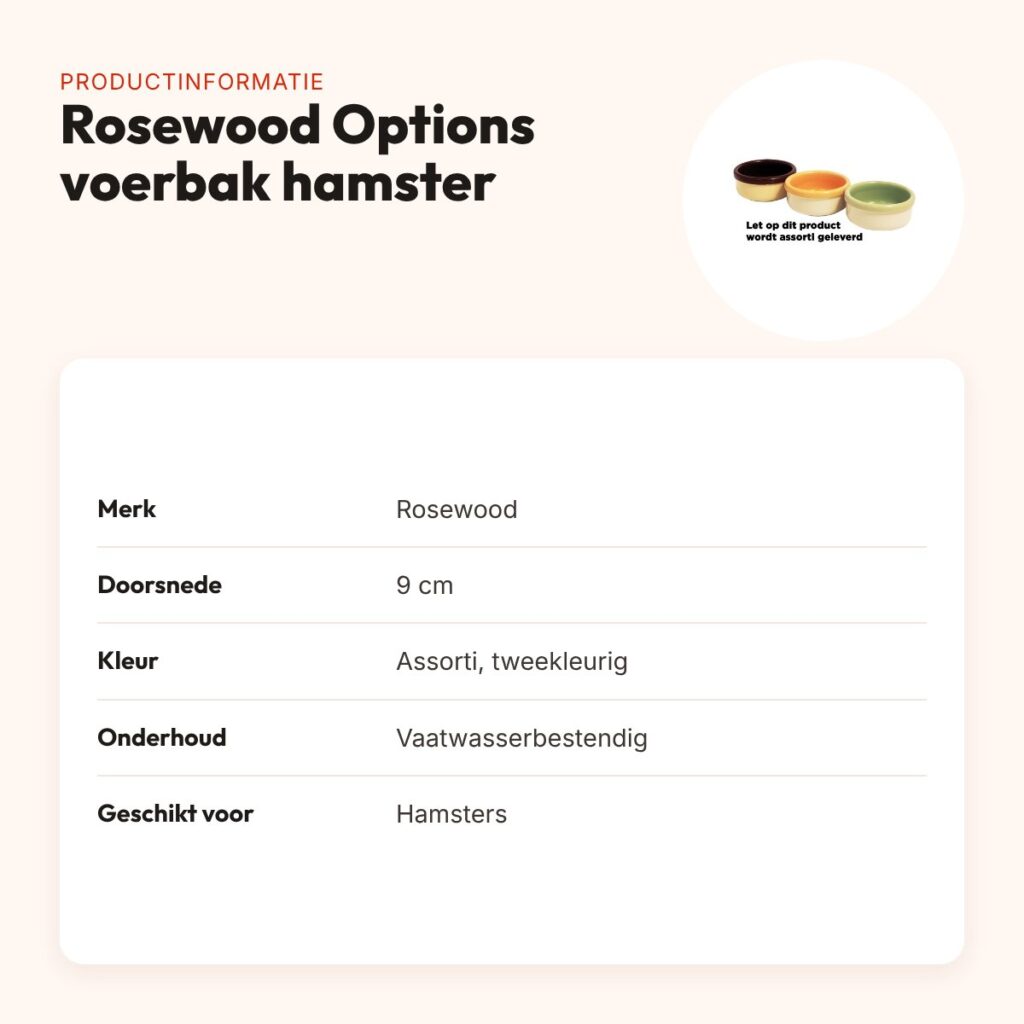 Rosewood Options voerbak hamster 9 cm – tweekleur, assorti – productinformatie