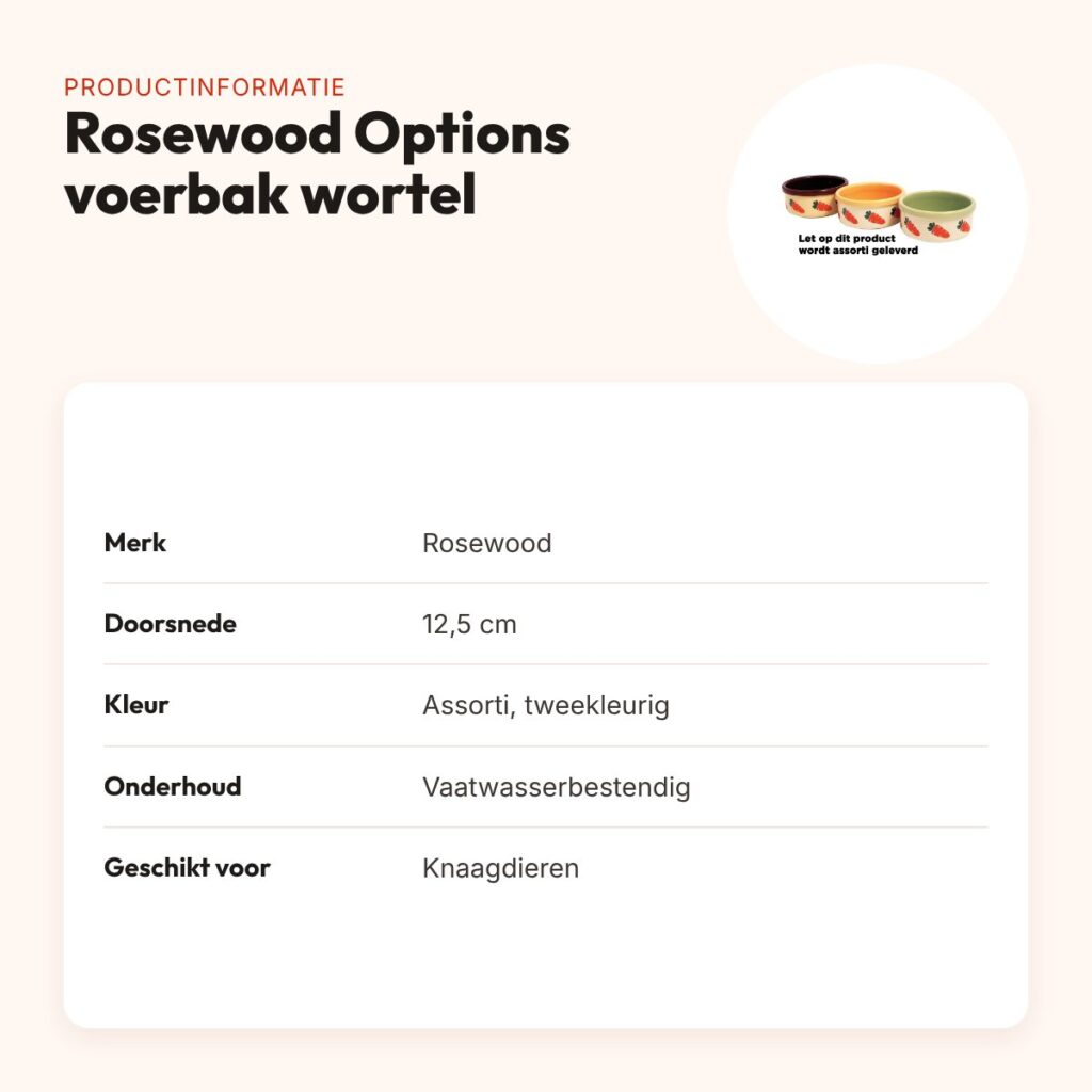 Rosewood Options voerbak wortel design 12,5 cm – assorti – productinformatie