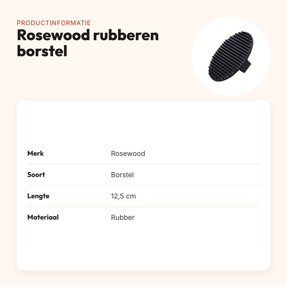 Rosewood rubberen borstel 12,5 cm – met rubberen tanden – productinformatie