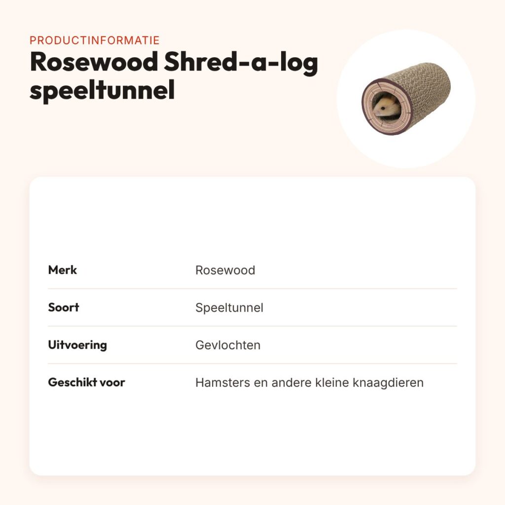 Rosewood Shred-a-log speeltunnel 19 x 7,5 cm – gevlochten, voor hamsters – productinformatie