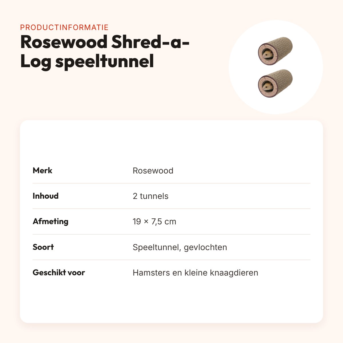 Rosewood Shred-a-Log speeltunnel hamster 19 x 7,5 cm – multipack 2 stuks – productinformatie