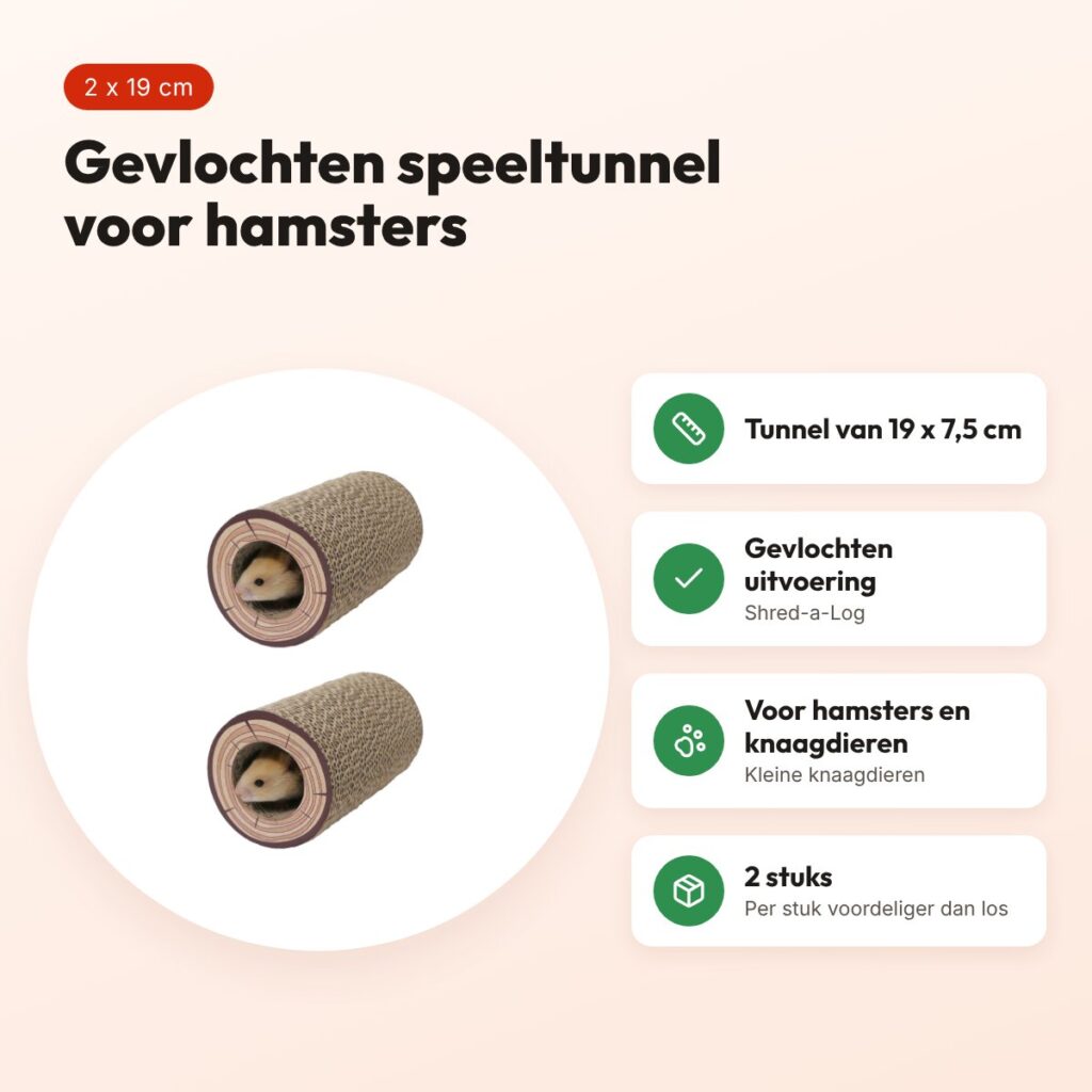 Rosewood Shred-a-Log speeltunnel hamster 19 x 7,5 cm – multipack 2 stuks – voordelen