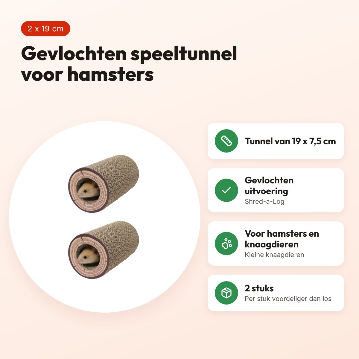 Rosewood Shred-a-Log speeltunnel hamster 19 x 7,5 cm – multipack 2 stuks – voordelen