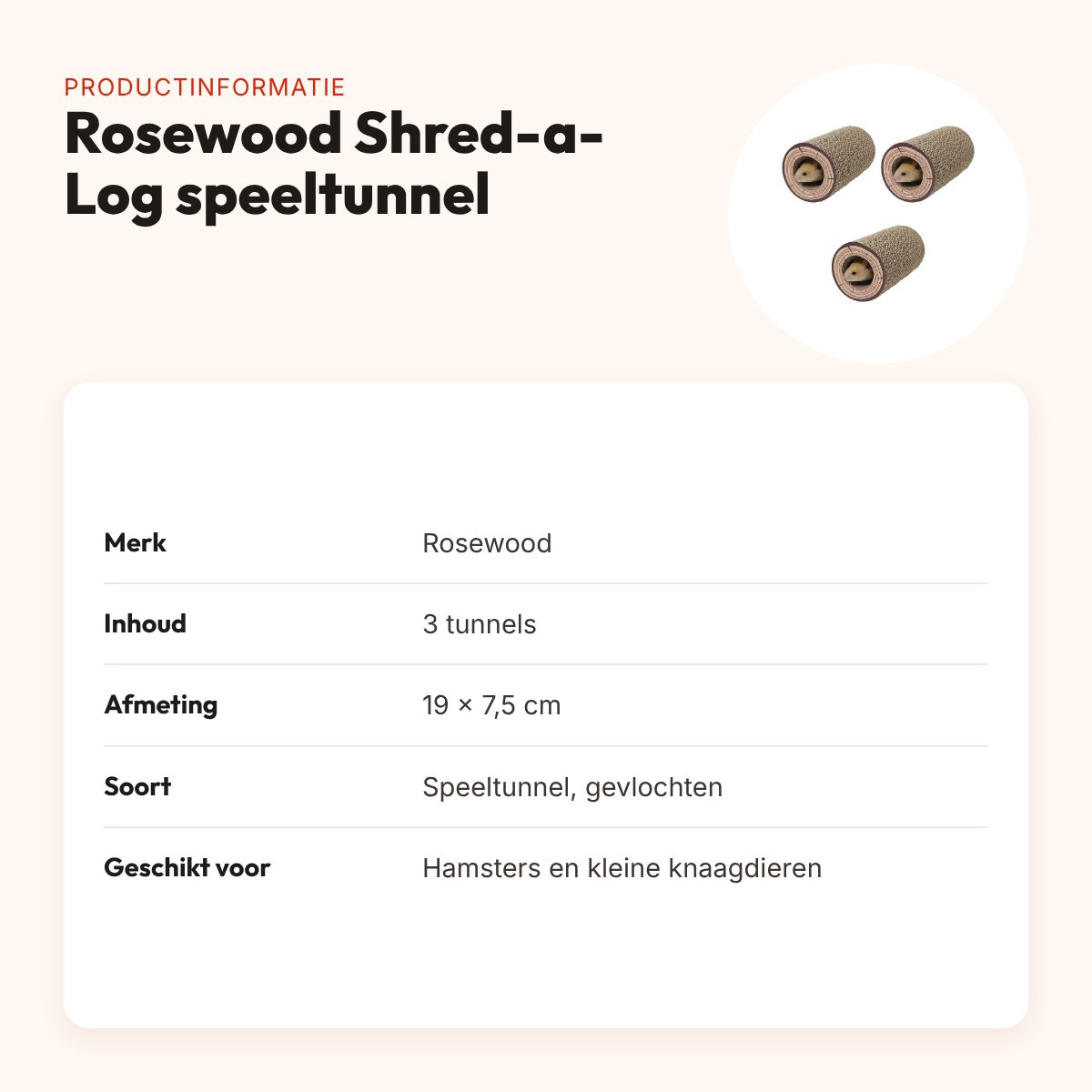 Rosewood Shred-a-Log speeltunnel hamster gevlochten – multipack 3 stuks – productinformatie