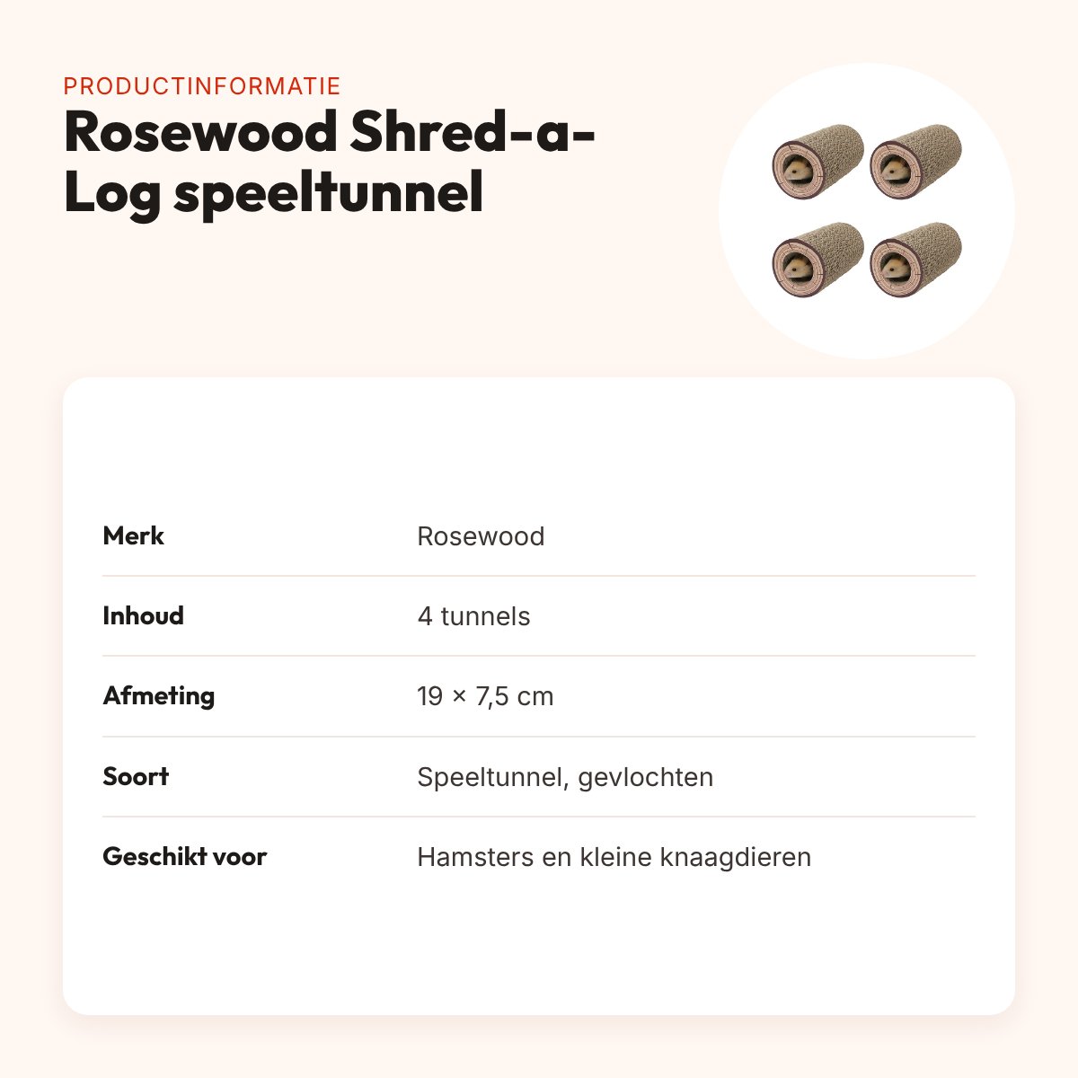Rosewood Shred-a-Log speeltunnel hamster gevlochten – multipack 4 stuks – productinformatie
