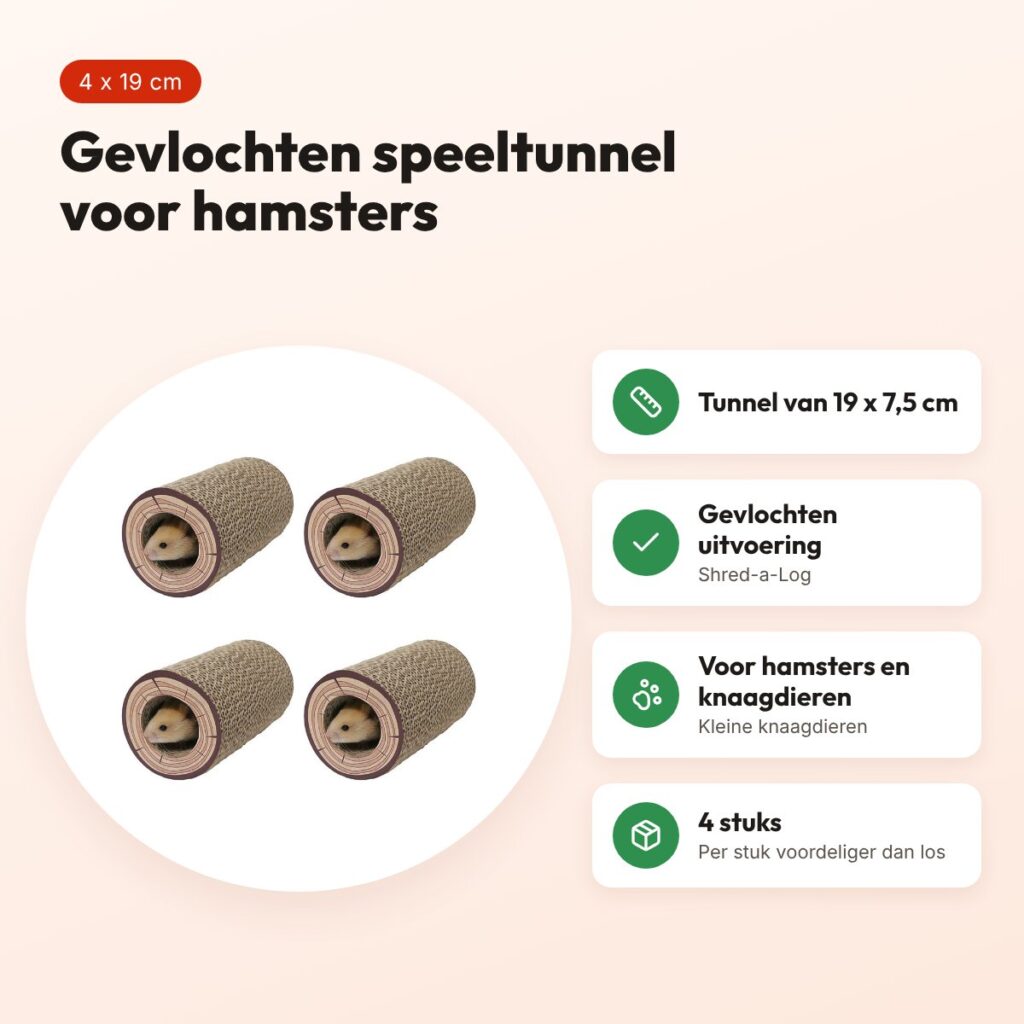 Rosewood Shred-a-Log speeltunnel hamster gevlochten – multipack 4 stuks – voordelen