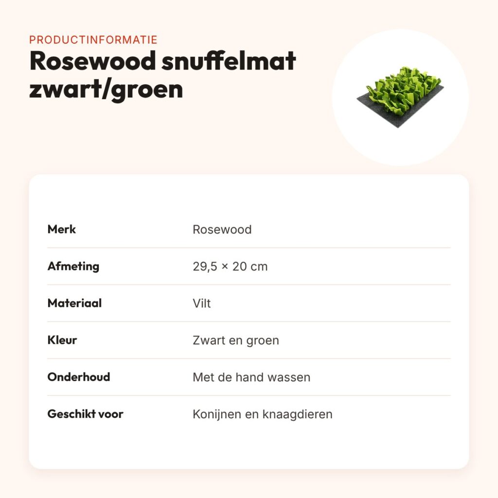 Rosewood snuffelmat voor knaagdieren 29,5 x 20 cm – zwart en groen – productinformatie