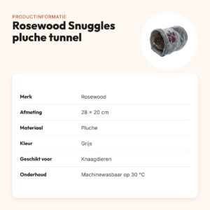 Rosewood Snuggles pluche tunnel voor knaagdieren grijs 28 x 20 cm – productinformatie