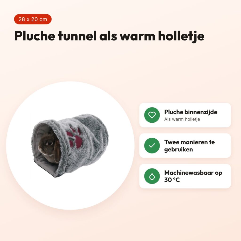 Rosewood Snuggles pluche tunnel voor knaagdieren grijs 28 x 20 cm – voordelen