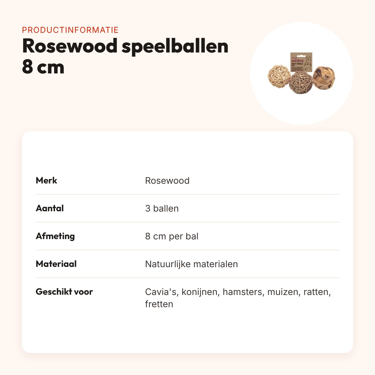 Rosewood speelballen 8 cm – set van 3 voor knaagdieren – productinformatie