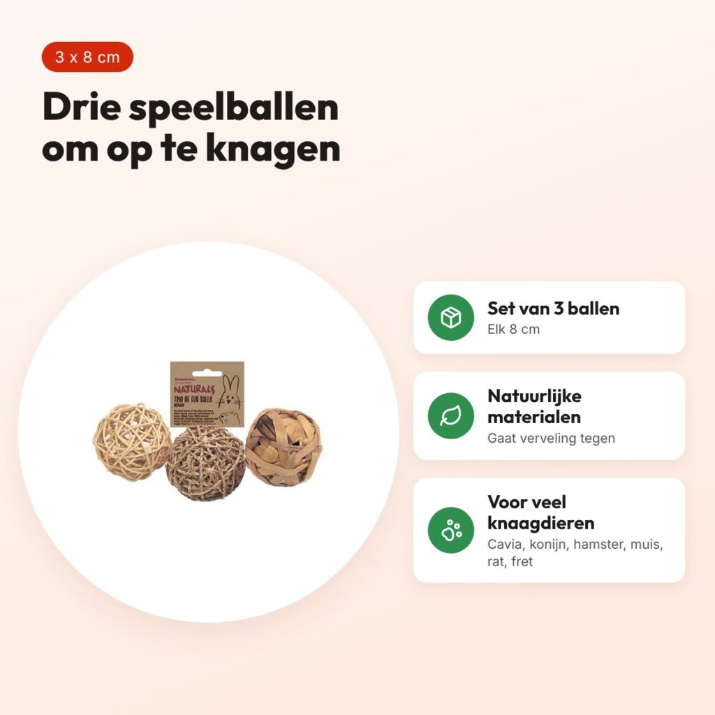 Rosewood speelballen 8 cm – set van 3 voor knaagdieren – voordelen