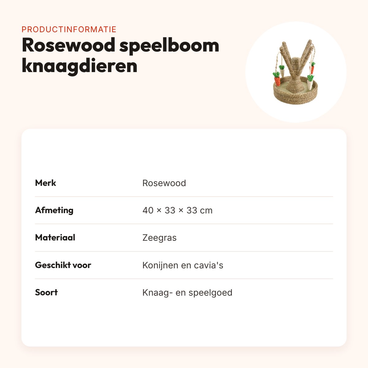 Rosewood speelboom knaagdieren zeegras 40 cm – met nepgroenten – productinformatie